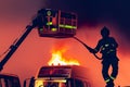 Burning building. Fire. Wirfire. Burning house at night, roof of building in flames and smoke. Royalty Free Stock Photo