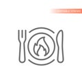 Burning calories dish, healthy eating line vector icon