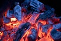 Burning campfire embers (hot coal) Royalty Free Stock Photo