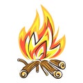 Burning campfire icon, cartoon style