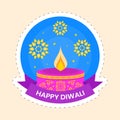 Burning Candle Against Mandala Blue Background For Happy Diwali