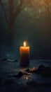 Burning candle on dark background. Day of Remembrance. Witchcraft. Black magic ritual Royalty Free Stock Photo