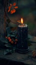 Burning candle on dark background. Day of Remembrance. Witchcraft. Black magic ritual Royalty Free Stock Photo