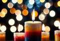 Burning candle on dark blurred background. Generative AI