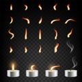 Tea candle and flame set, vector isolated illustration