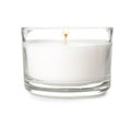 Burning candle in glass holder on white Royalty Free Stock Photo