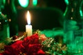 Burning candle with green background