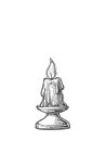 Burning candle with holder and fire flame. Royalty Free Stock Photo