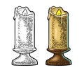 Burning candle with holder and fire flame Royalty Free Stock Photo