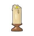 Burning candle with holder and fire flame. Vintage vector engraving Royalty Free Stock Photo