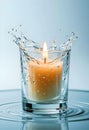 Burning Candle Inside A Glass Cup Surrounded By Dynamic Water Splash In Minimal Studio Setting Royalty Free Stock Photo