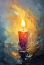 Burning candle. Metaphorical associative card on theme of Fire giving light. In style of oil painting. Psychological