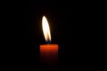 A burning candle at night. Symbol of life, love and light, protection and warmth. Candle flame glowing on a dark background.