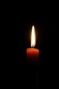 A burning candle at night. Symbol of life, love and light, protection and warmth. Candle flame glowing on a dark background.