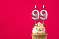 Burning candle number 99 - Birthday card with cake