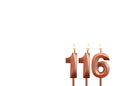 Birthday candle number 116 on white background Royalty Free Stock Photo