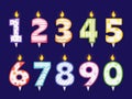 Burning candle numbers for cake decoration, birthday party celebration. Kids birthdays or anniversary number candles Royalty Free Stock Photo