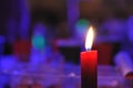 Burning candle with purple background