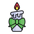 Burning candle with ribbon bow moder vector icon