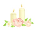 Burning Candle and Showy Flower as Wedding Composition Closeup Vector Illustration Royalty Free Stock Photo