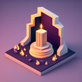 burning candle and a sky of flames, isometric low poly view AI generation