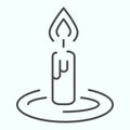 Burning candle thin line icon. Candlelight vector illustration isolated on white. Memorial symbolism outline style