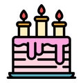 Burning candles cake icon color outline vector