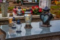 Burning candles at a cemetery during All Saints Day Royalty Free Stock Photo