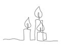 Burning candles. Christmas decoration. Attribute of a romantic evening. Divination by candlelight. Continuous line drawing Royalty Free Stock Photo