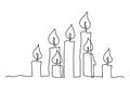 Burning candles. Christmas decoration. Attribute of a romantic evening. Divination by candlelight. Continuous line drawing Royalty Free Stock Photo