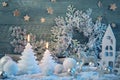 Burning candles and christmas decoration Royalty Free Stock Photo