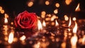 burning candles in the dark A fire rose, a rare and beautiful phenomenon of nature