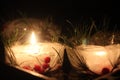 Burning candles in an ice candlestick Royalty Free Stock Photo