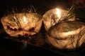 burning candles in an ice candlestick Royalty Free Stock Photo