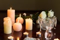 Burning candles and perfume Royalty Free Stock Photo