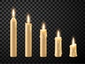 Burning candles realistic set, romantic and memorial symbol Royalty Free Stock Photo