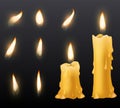Burning candles. Romantic holiday wax burning candles light close up warm fire wick spa christmas dinner decoration