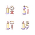 Burning candles safely RGB color manual label icons set Royalty Free Stock Photo