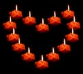 Burning candles in shape of heart