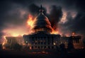 burning capitol building in usa. destruction of democracy. war in the usa. Royalty Free Stock Photo