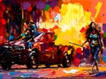 Burning car anarchy protest oil painting style art sequence 5 of 13