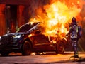 Burning car anarchy protest oil painting style art sequence 9 of 13