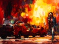 Burning car anarchy protest oil painting style art sequence 10 of 13