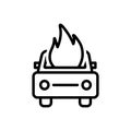 Black line icon for Burning car, accident and auto Royalty Free Stock Photo