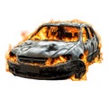 Burning Car Isolated on White Royalty Free Stock Photo