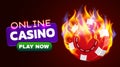 Burning casino chip banner. Hot casino concept. Fire poker