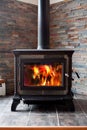Burning Cast Iron Wood Stove Royalty Free Stock Photo