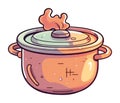 Burning cauldron boils gourmet soup on stove