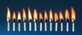 Burning Chain Reaction: A Row of Matches Lit in Sequence Royalty Free Stock Photo