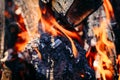 Burning charcoal embers firewood with ashes and flames Royalty Free Stock Photo